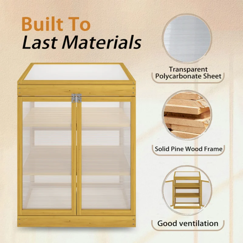 Greenhouse Wooden Cold Frame Greenhouse, Mini Greenhouse for Outdoor, Polycarbonate Garden Greenhouse Cabinet 2-Tier, Keep Plant Warm Enough - Image 3