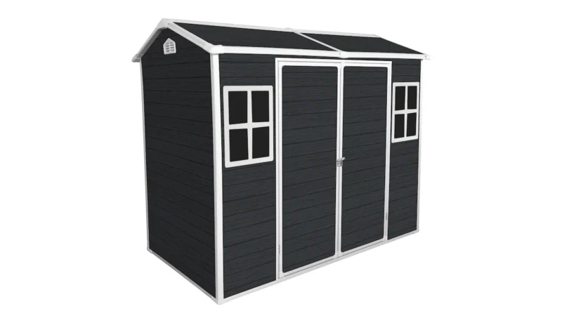 8x4ft Outdoor Resin Garden Shed with Floor and 2 Windows, Plastic Patio Outdoor Storage Shed with Lockable Door for Garden Tools, Bicycles, Trash Cans, Black  - Image 10