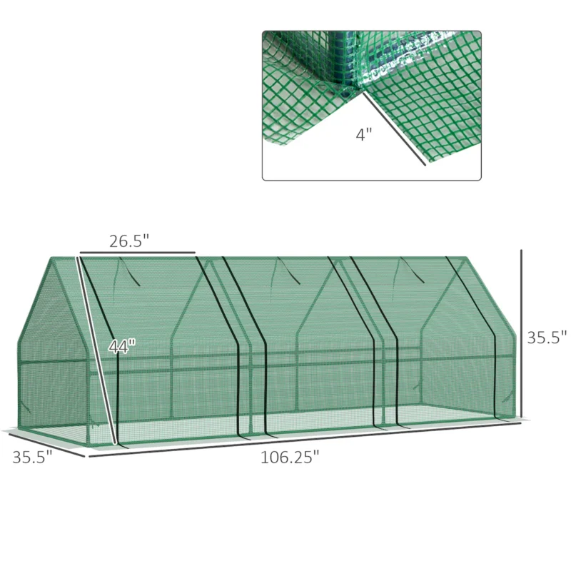 Outsunny 9' x 3' x 3' Portable Mini Greenhouse Outdoor Garden with Large Zipper Doors and Water/UV PE Cover, Green  - Image 6