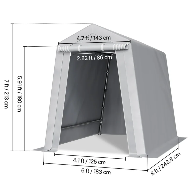 Outdoor Storage Shelter Shed 6x8 ft Waterproof Portable Canopy Carport Tent - Image 6