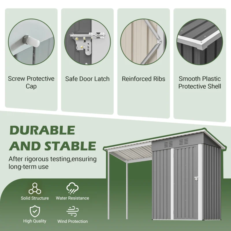Durable 5x3FT Galvanized Steel Shed & Gazebo Combo, Easy Assembly Lean-To Storage with Open Pergola, All-Weather 2-in-1 Garden Shed for Tool Storage, Patio, Backyard  - Image 18