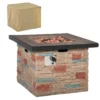 Outsunny 32 Inch Outdoor Propane Gas Fire Pit Table, 50,000 BTU Auto-Ignition Square Faux Ledge Stone Gas Firepit with Lava Rocks and Rain Cover, CSA Certification, Brown - Image 5