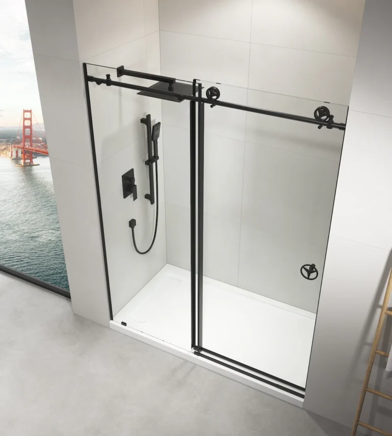 60" W x 76" H Sliding Frameless Shower Door in Matte Black with Clear Glass - Image 9