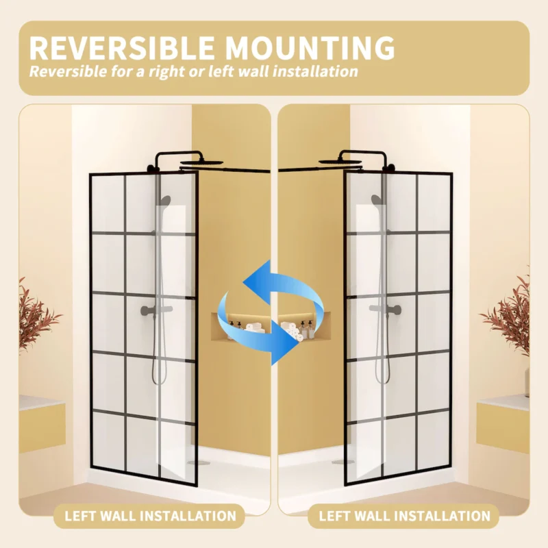 Framed Glass Shower Screen 34" Width x 72"Height with 1/4" 6mm Silk-printing Tempered Glass, Matte black aluminum and support bar, Shower door - Image 13