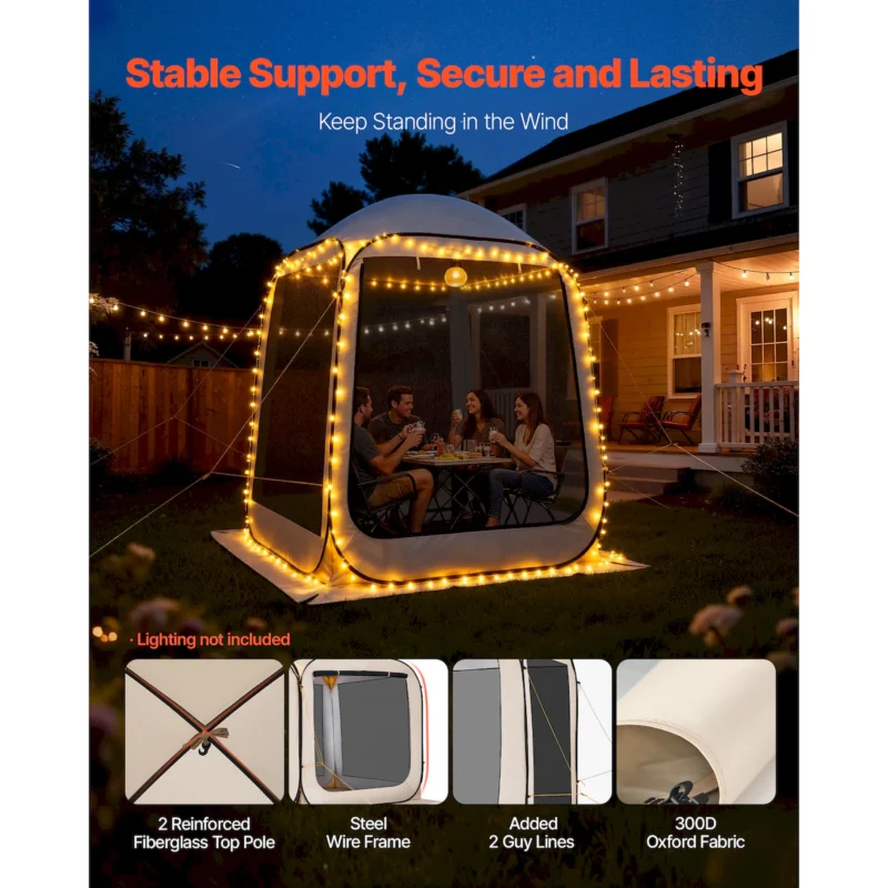 Screen House Tent, 6 x 6 ft, 4-6 Person Pop Up Screen Tent, Portable Screened in Canopy with Carry Bag, Netting Sides, Ground Stakes, for Garden, Patio, Backyard, and Outdoor Activities, Beige - Image 5