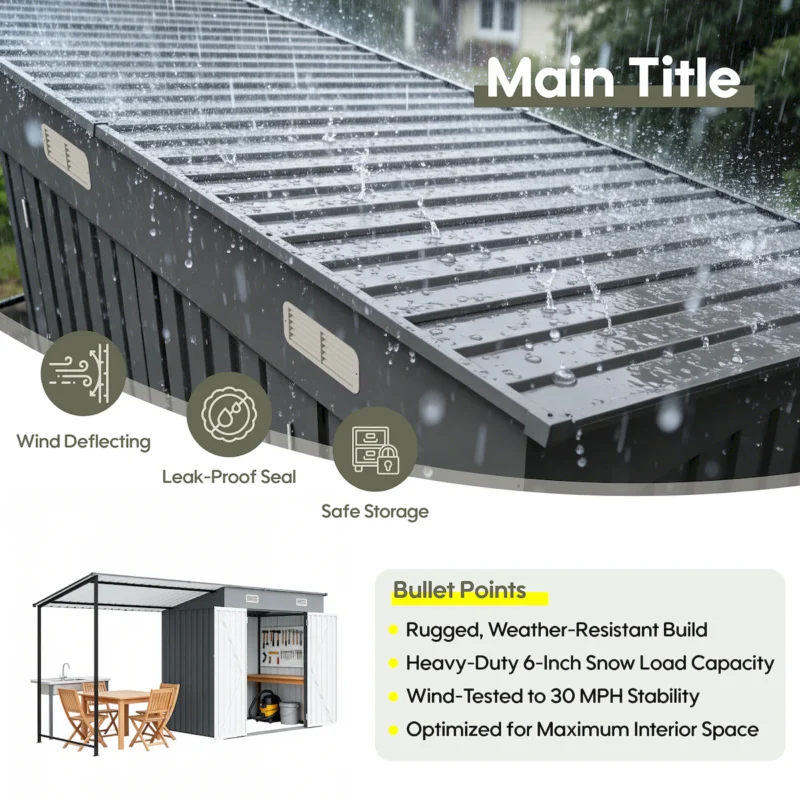 12x4 FT Metal Lean-To Shed with Pergola, 6x4 FT Outdoor Storage Shed & Hardtop Gazebo Combo, 2-in-1 Garden Tool Shed with Open Side for Patio, Backyard, Deck  - Image 8