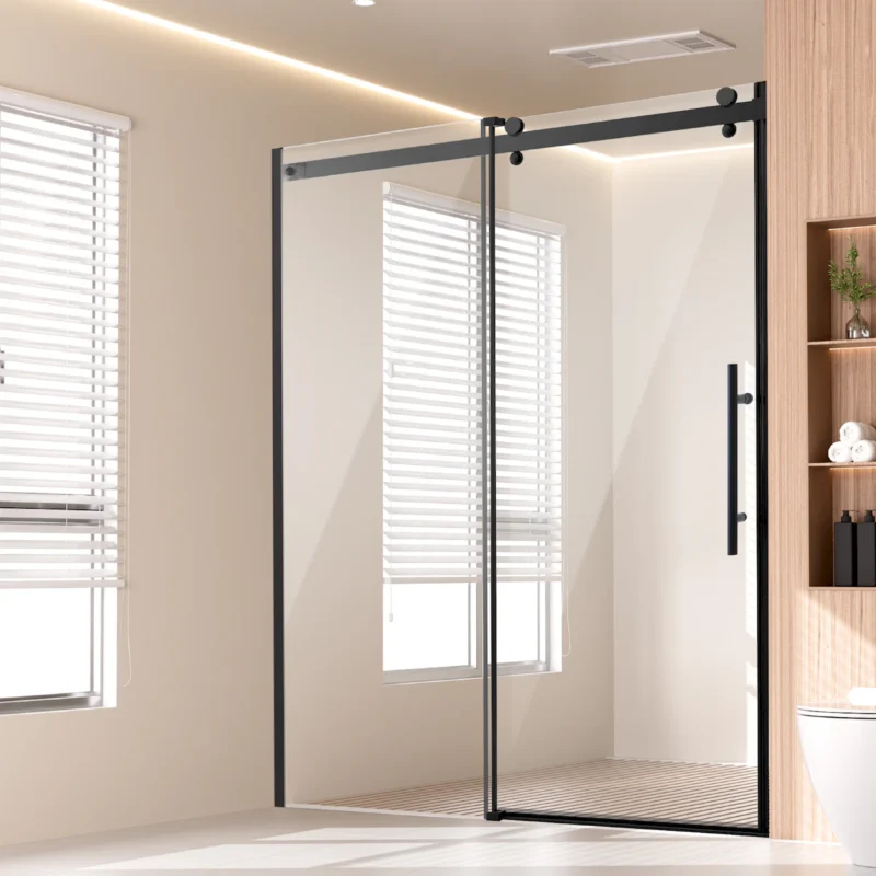 Frameless Shower Door 58-59 x 75 in Clear Tempered Glass 5/16 in Matte Black - Image 8
