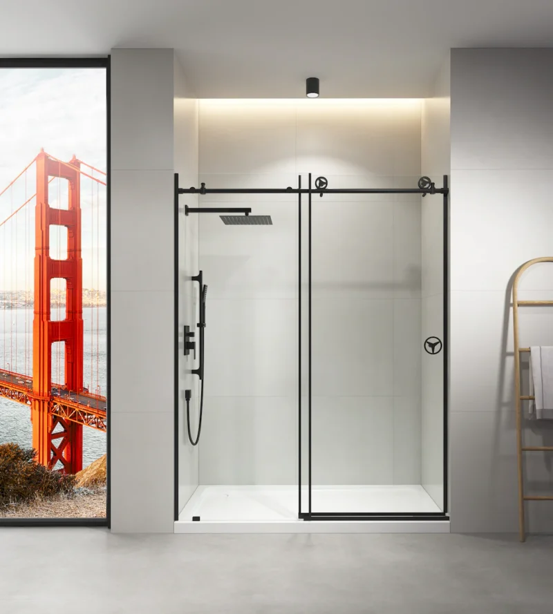 60" W x 76" H Sliding Frameless Shower Door in Matte Black with Clear Glass - Image 8