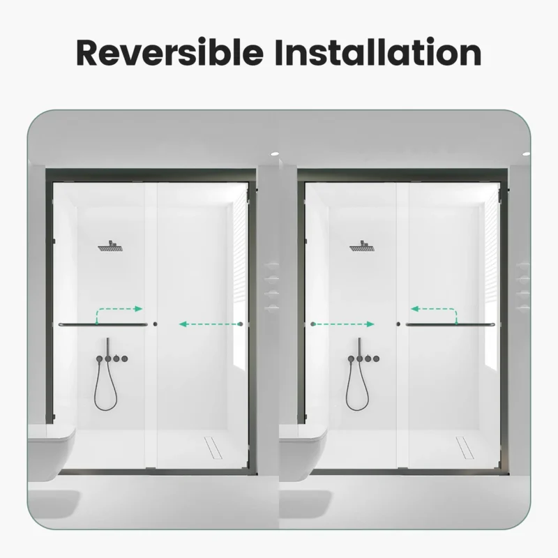 44"-48"W*72" H Semi-Frameless Double Sliding Shower Door, Bypass Shower Door, 1/4" (6mm) Thick SGCC Tempered Glass Door, Matte Black - Image 2