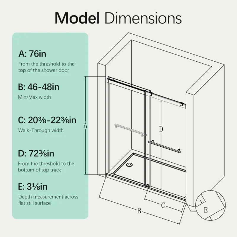 46-48" W * 76" H Frameless Double Sliding Soft-Close Shower Door, Bathroom Sliding Shower Door, 5/16" (8mm) Thick SGCC Tempered Glass Door, Matte Black - Image 4
