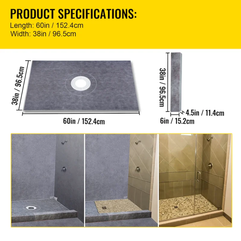 Shower Curb Kit, 38"x60" Watertight Shower Curb Overlay with 4" ABS Central Bonding Flange, 4" Stainless Steel Grate, 2 Cuttable Shower Curb and Trowel, Shower Pan Slope Sticks Fit for Bathroom - Image 5