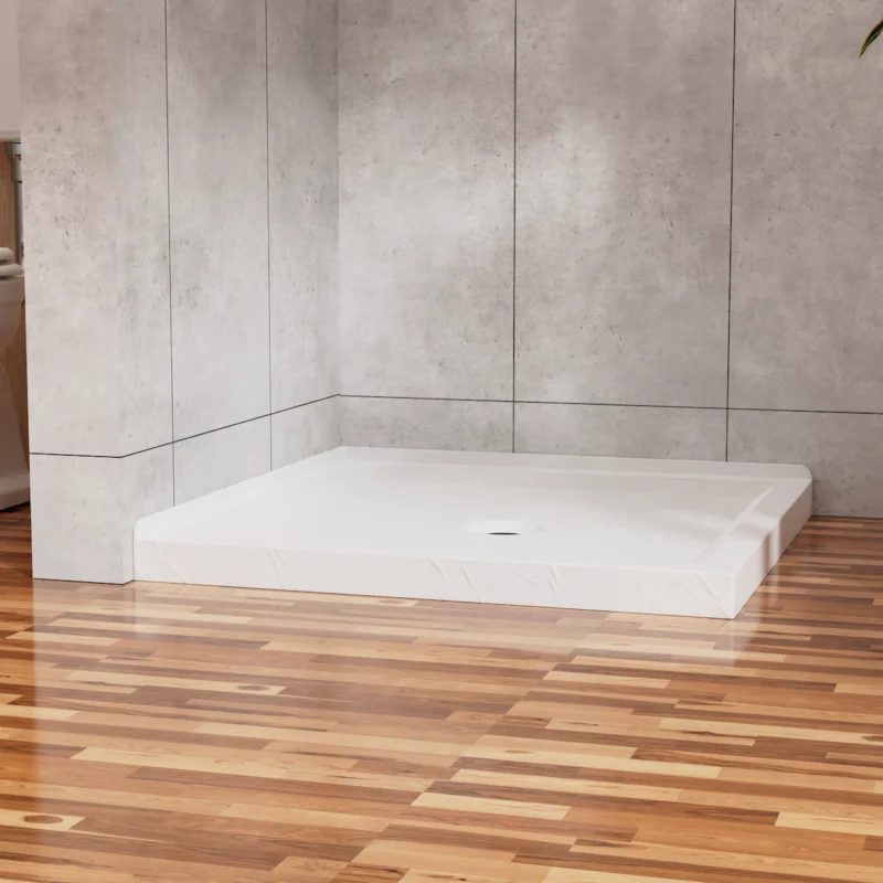 Goodyo 36"x36" Shower Pan 3.3" Height Double Threshold Shower Base in Slate White, Anti-slip Acrylic, Center Drain (no Drain Sets)  - Image 2