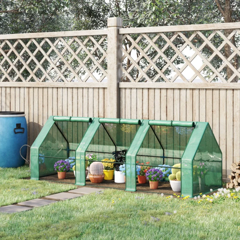 Outsunny 9' x 3' x 3' Portable Mini Greenhouse Outdoor Garden with Large Zipper Doors and Water/UV PE Cover, Green  - Image 4