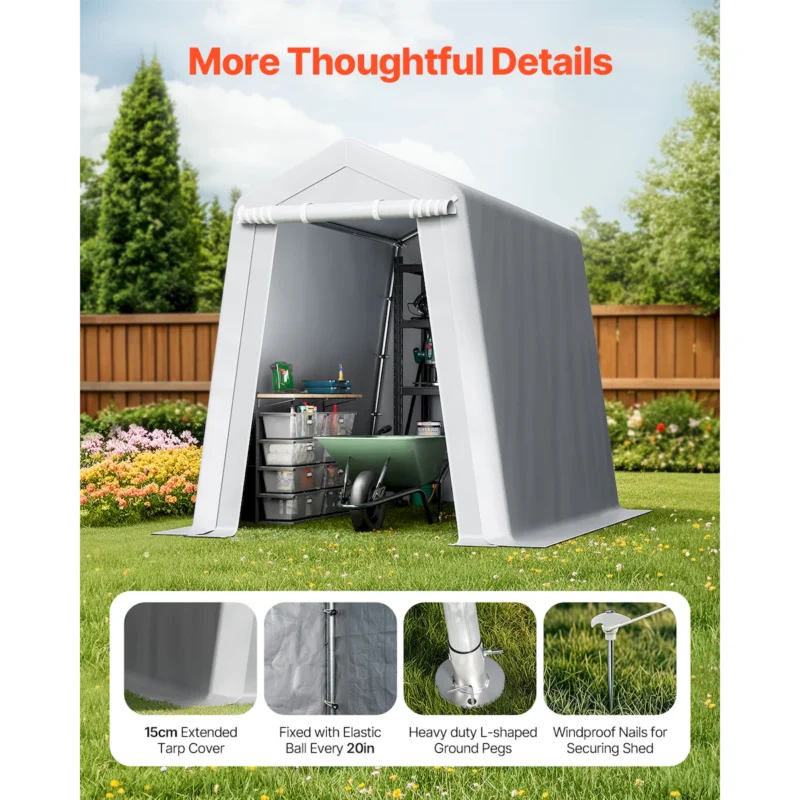 Outdoor Storage Shelter Shed 6x8 ft Waterproof Portable Canopy Carport Tent - Image 4