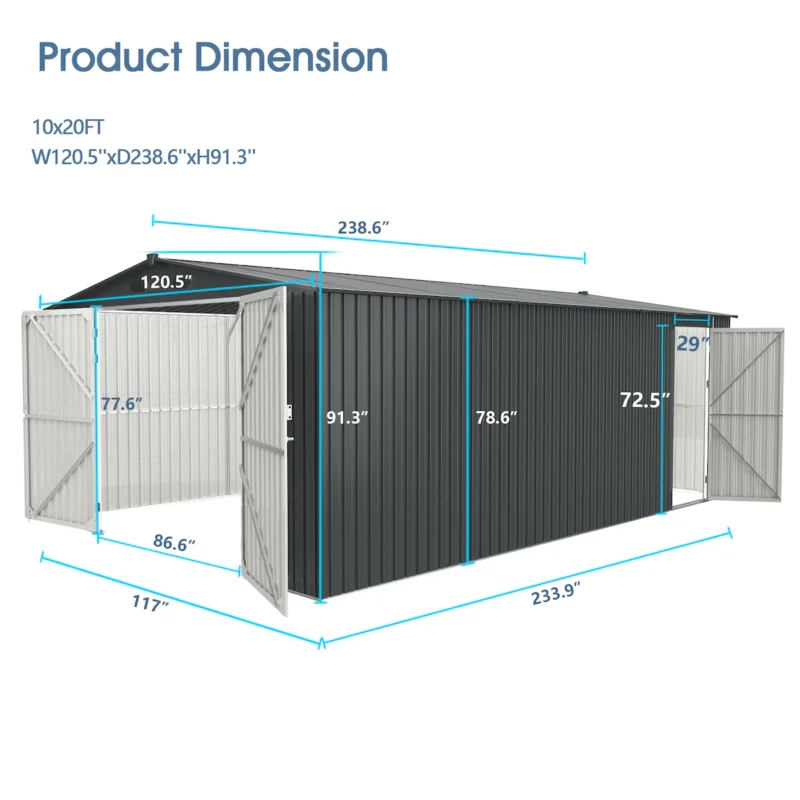 Chery Industrial Heavy-Duty Metal Garage Shed 20'x10' - Image 6