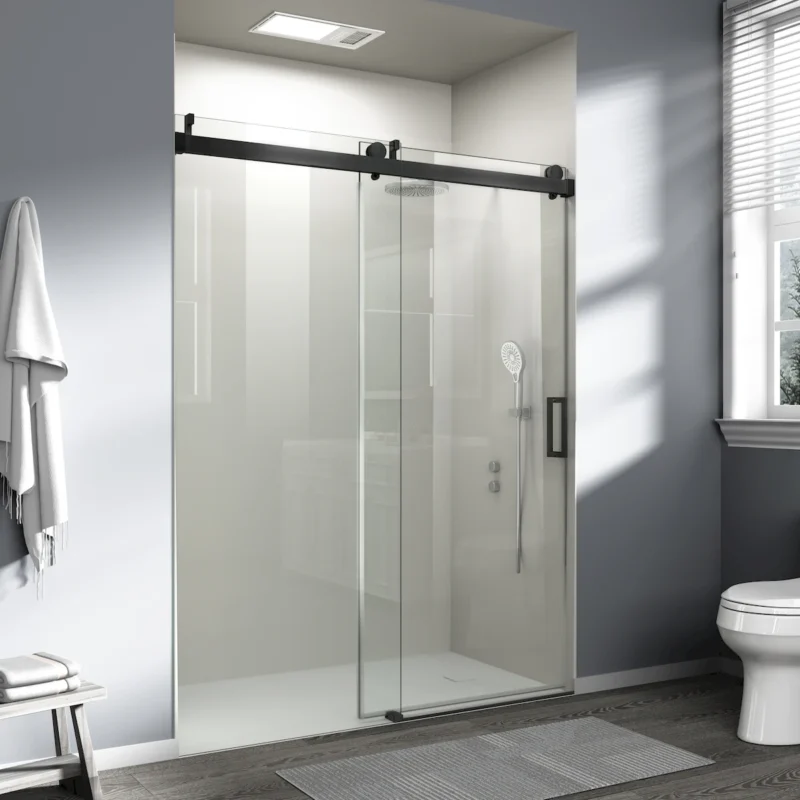 56" - 60" W x 76" H Frameless Soft-closing Single Sliding Shower Door, 3/8" (10mm) Tempered Glass with Easy-cleaning Nano-Coating, Matte Black 22D01-60MB - Image 9