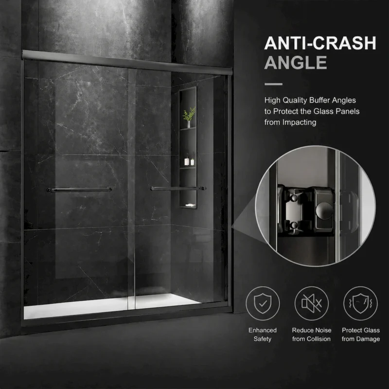 60'' W x 74'' H Door Sliding Frameless Shower Door with 6mm Tempered Glass LYM-02 Mat Black  - Image 6