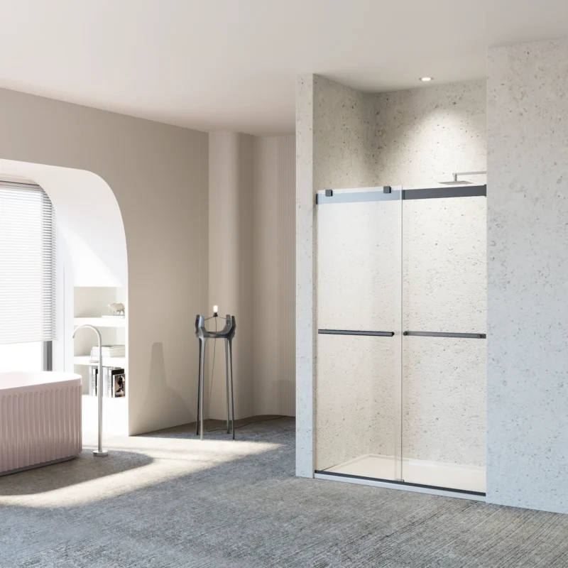 46-48" W * 76" H Frameless Double Sliding Soft-Close Shower Door, Bathroom Sliding Shower Door, 5/16" (8mm) Thick SGCC Tempered Glass Door, Matte Black - Image 3