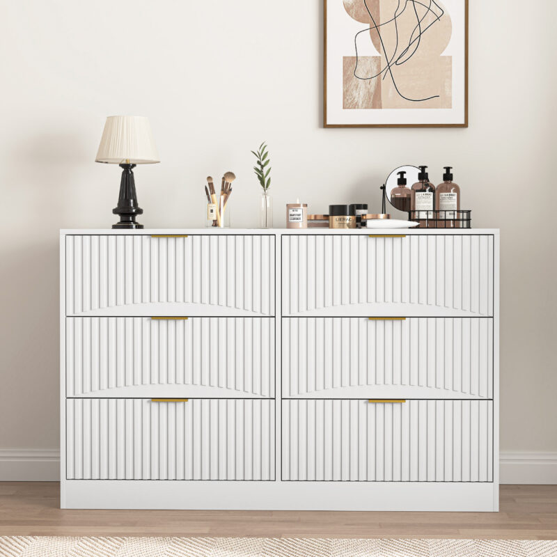 Modern 6-Drawer Dresser, Chest of Drawers for Bedroom, Living Room, Hallway, and Entryway - Large Storage Cabinet, Black,Drawer panel with wavy patterns - Image 13
