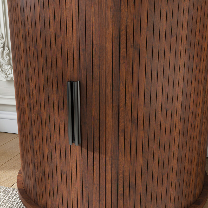 Mid Century Modern Cylinder End Table with Built-in Charging Station & Sliding Door, 2-Tier Storage Round Nightstand with USB Ports, Walnut Bedside Table for Living Room, Bedroom, Entryway - Image 9