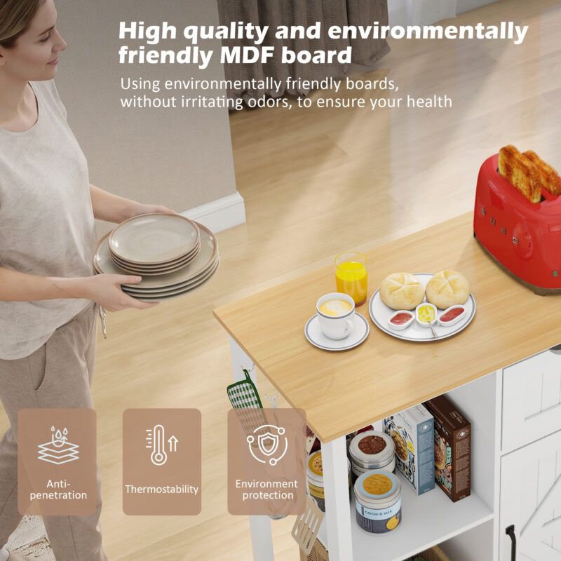 Kitchen Island Cart with Mobile Carts with Storage Cabinet, Rolling Kitchen Table with Spice Rack, Towel Rack, and Drawer, Portable Islands on Wheels - Image 6