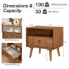 22" Mid-Century Modern Wood Nightstand with Carved Geometric Drawer Front, 1 Drawer and Open Shelf, Solid Wood Legs, Bedside Table for Bedroom - Image 11