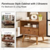 22" Mid-Century Modern Wood Nightstand with Carved Geometric Drawer Front, 1 Drawer and Open Shelf, Solid Wood Legs, Bedside Table for Bedroom - Image 9