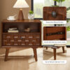 22" Mid-Century Modern Wood Nightstand with Carved Geometric Drawer Front, 1 Drawer and Open Shelf, Solid Wood Legs, Bedside Table for Bedroom - Image 7