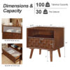 22" Mid-Century Modern Wood Nightstand with Carved Geometric Drawer Front, 1 Drawer and Open Shelf, Solid Wood Legs, Bedside Table for Bedroom - Image 5