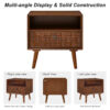 22" Mid-Century Modern Wood Nightstand with Carved Geometric Drawer Front, 1 Drawer and Open Shelf, Solid Wood Legs, Bedside Table for Bedroom - Image 6