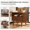 22" Mid-Century Modern Wood Nightstand with Carved Geometric Drawer Front, 1 Drawer and Open Shelf, Solid Wood Legs, Bedside Table for Bedroom - Image 4