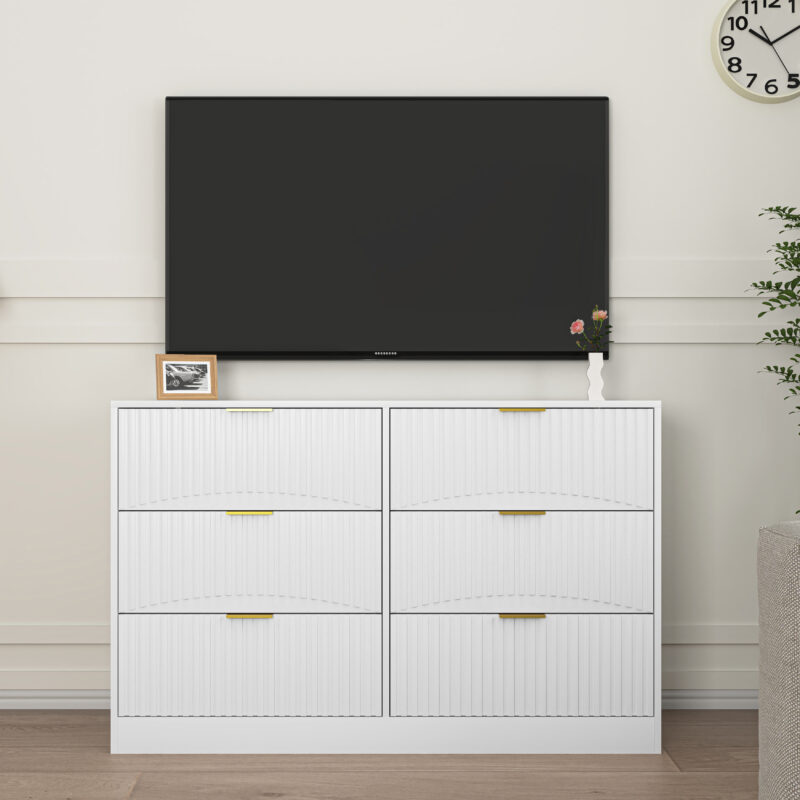 Modern 6-Drawer Dresser, Chest of Drawers for Bedroom, Living Room, Hallway, and Entryway - Large Storage Cabinet, Black,Drawer panel with wavy patterns - Image 12