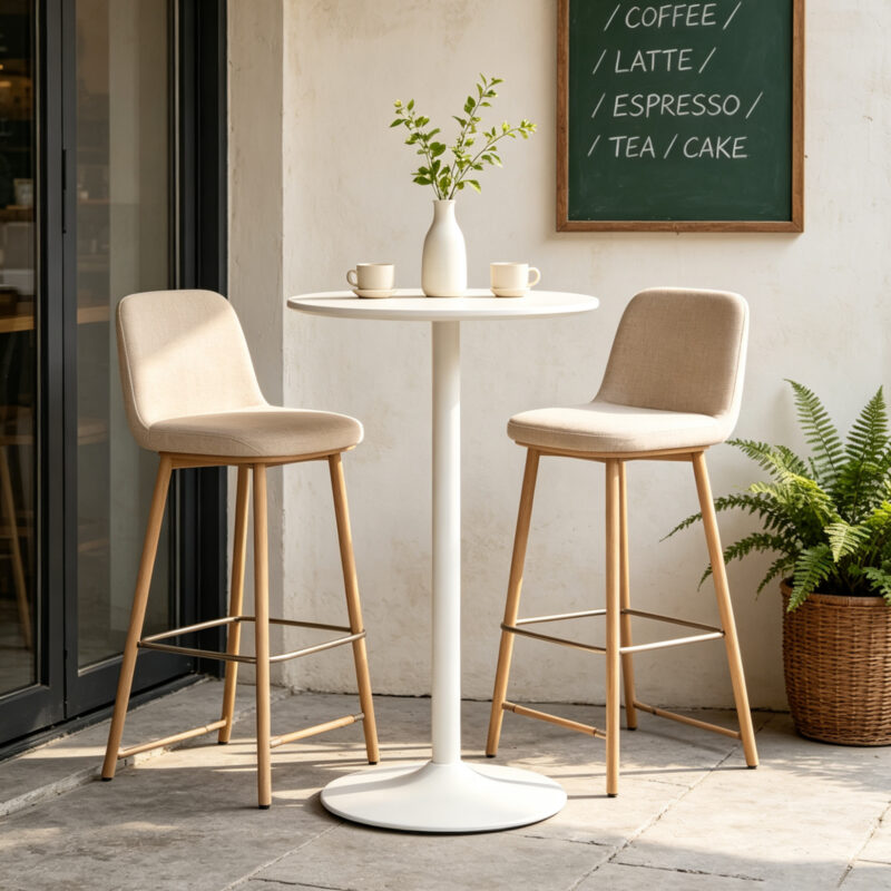White Round Bar Table, modern dining table, dining table, MDF tabletop and iron-painted matte base, round dining table, medieval living room coffee table (24 inches), family kitchen, small space - Image 11