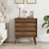 Walnut-colored double drawer bedside table, medieval-style modern bedroom bedside storage cabinet, bedside table with metal handles - Image 2
