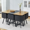 7-Piece Dining Table Set for 6, 1 Table & 6 Black PU Upholstered Chairs, Black & Wood Grain Melamine Table, Modern Kitchen Nook Set for Dining Room, Apartment & Small Space - Image 3