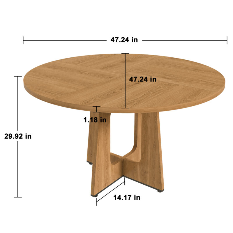Round Dining Table for 4 - 47 Inch Farmhouse Kitchen Table, MDF Circle Table with Oak Finish, 300lb Weight Capacity, Easy Assembly for Dining Room, Kitchen, Living Room - Spiced Round Table - Image 14