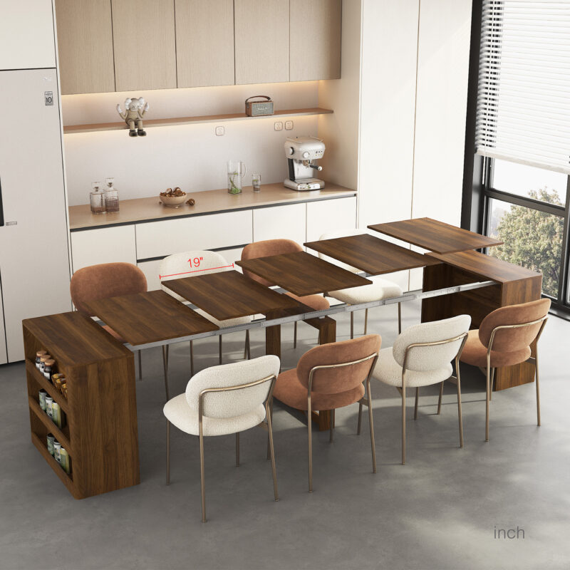 Extendable Foldable Dining Room Table for 1-10 People, Wood Multifunctional Rectangle Expandable Console Kitchen Living Meeting Room Furniture - Image 2