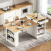 K&K 59.5" Kitchen Island with Extendable Dining Table, Kitchen Storage Table with Double-sided Storage, Kitchen Island with 2 Drawers, Power Outlet, Side Open Shelves, for Kitchen, Dining Room - Image 29