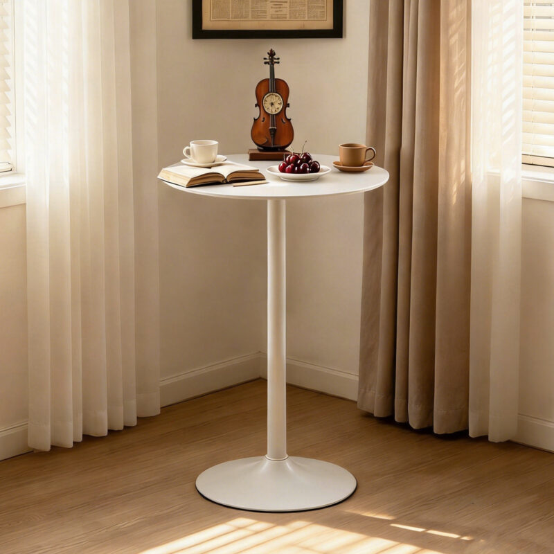 White Round Bar Table, modern dining table, dining table, MDF tabletop and iron-painted matte base, round dining table, medieval living room coffee table (24 inches), family kitchen, small space - Image 10