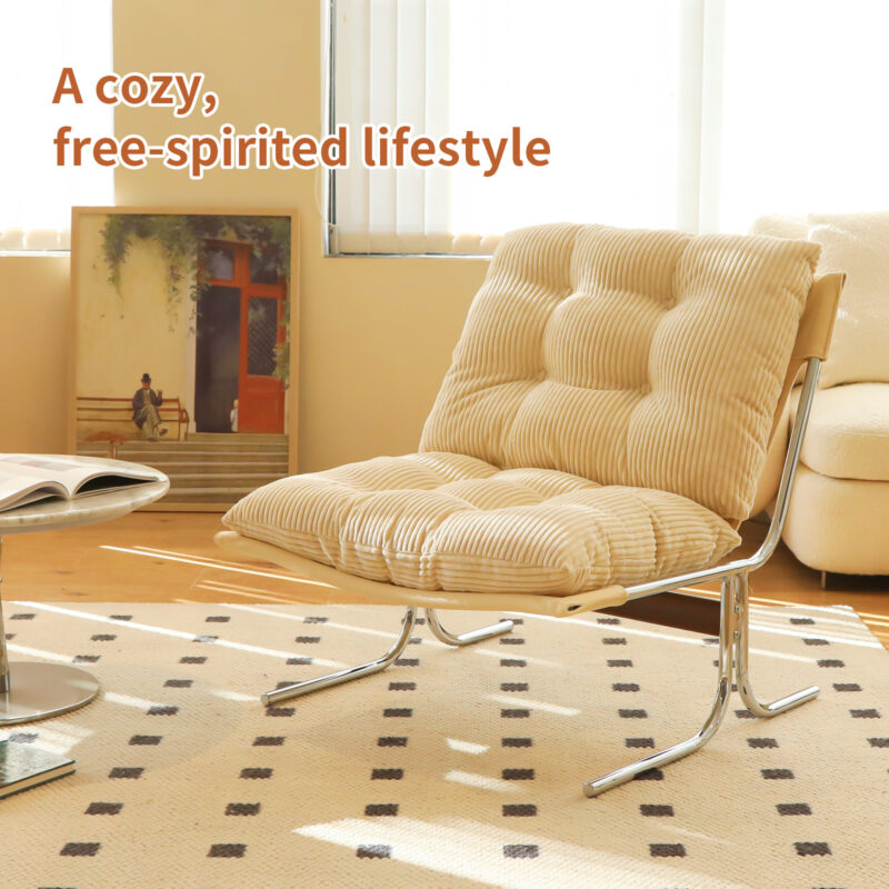Modern Accent Chair, Comfy Living Room Chair with Metal Chrom Frame, Upholstered Soft Cushion Sofa Chairs for Home Office,Bedroom,Dining Room - Image 3