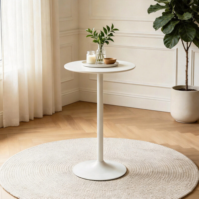 White Round Bar Table, modern dining table, dining table, MDF tabletop and iron-painted matte base, round dining table, medieval living room coffee table (24 inches), family kitchen, small space - Image 5