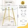 36 Inch Height Bar Table, 34 Inch Round Tempered Glass Top Pub Table with Chrome-Plated Golden Metal Legs, Modern Bistro Table for Kitchen Island/Bar/Cafe - Image 4