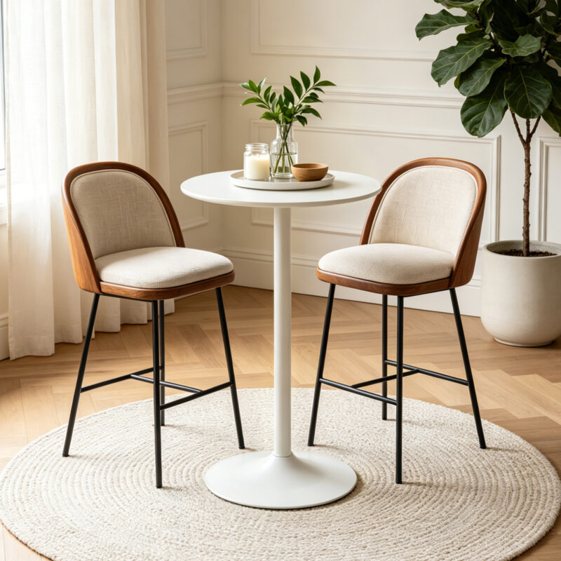 White Round Bar Table, modern dining table, dining table, MDF tabletop and iron-painted matte base, round dining table, medieval living room coffee table (24 inches), family kitchen, small space - Image 8