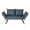 1 PCS Patio Wicker Side Foldable Bench Patio Backyard Conversation Bench Grey Wicker + Dark Grey Cushion - Image 2