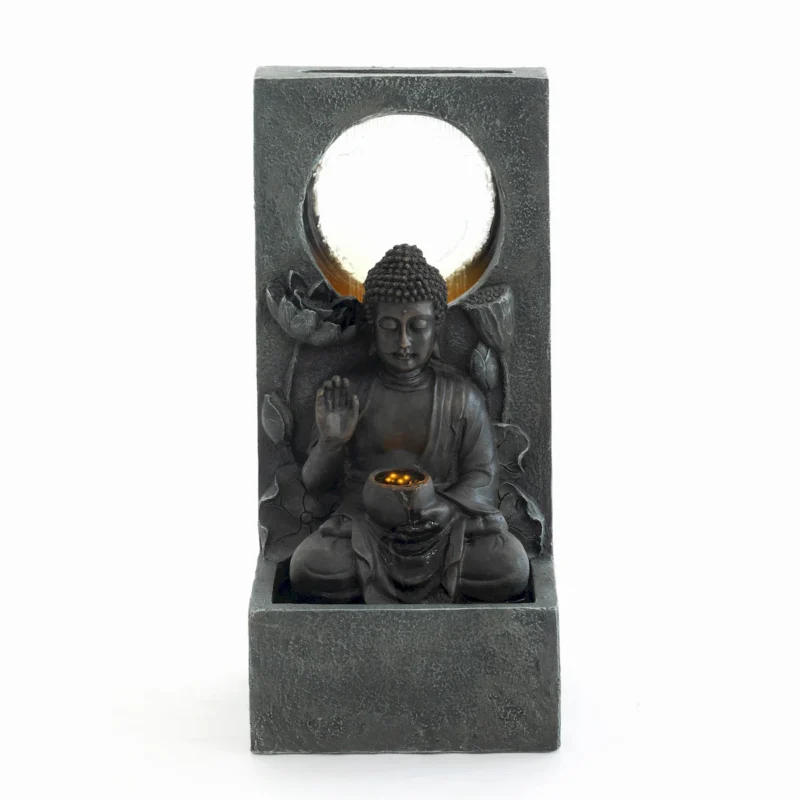 28" H Outdoor Buddha Waterfall Fountain, Freestanding Relaxing Water Feature, Asian Zen Fengshui Decor for Patio, Garden, Backyard, Deck & Home, Ideal Gift Led Fountain - Image 2