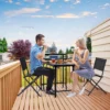 3PCS Patio Bistro Set, Patio Set of Foldable Patio Table and Chairs,Outdoor Patio Furniture Sets,Black - Image 2