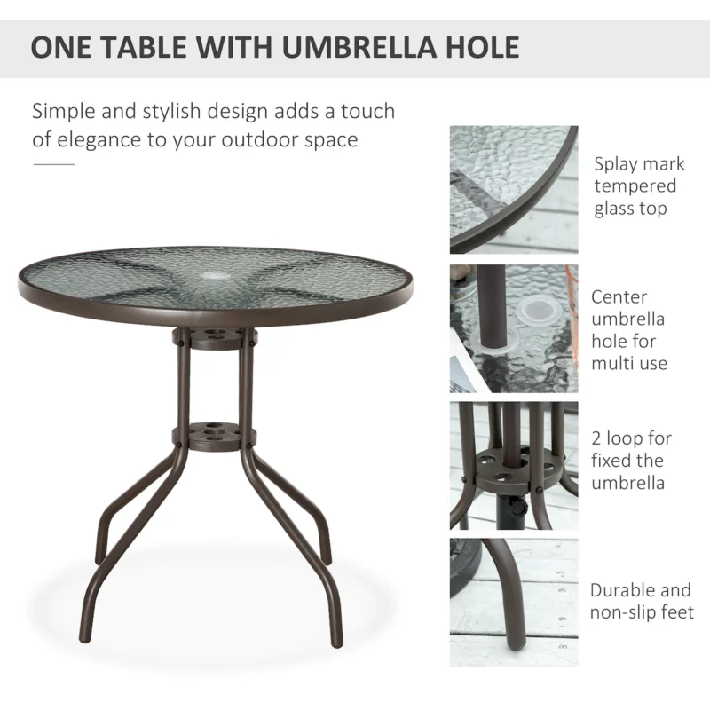 Outsunny 6 Piece Patio Dining Set for 4 with Umbrella, Outdoor Table and Chairs with 4 Folding Dining Chairs & Round Glass Table for Garden, Backyard and Poolside, Gray - Image 8