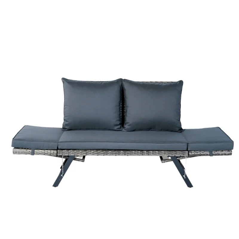 1 PCS Patio Wicker Side Foldable Bench Patio Backyard Conversation Bench Grey Wicker + Dark Grey Cushion - Image 11