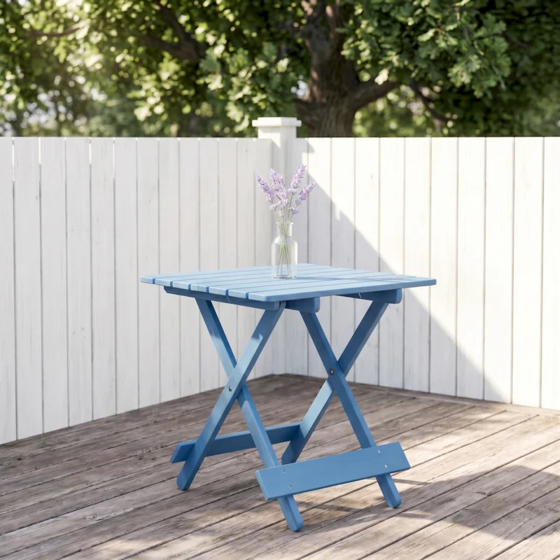 Folding Square Table Patio Outdoor solid wood Table for Backyard, Balcony, Portable Design Space-Saving Blue Color - Image 3