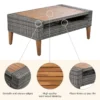6-Pieces All Weather PE Wicker Sofa Set, Outdoor Rattan sofa With Double Cushions, Wood Legs Wood Table Top, Beige and Gray - Image 11